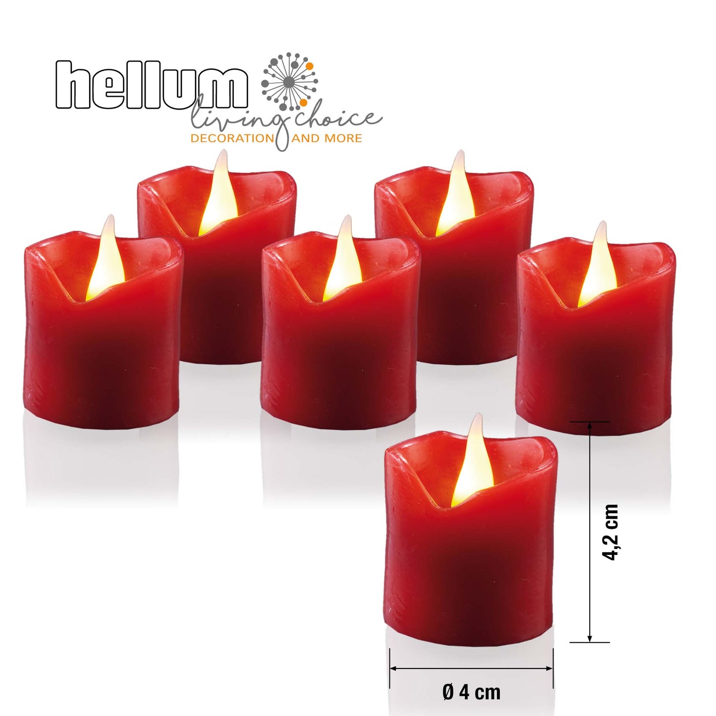 LED-Wachskerzen, 6er-Set ,4,2 cm hoch, 4 cm Ø, rot, gelbe LED, batteriebetrieben_572117