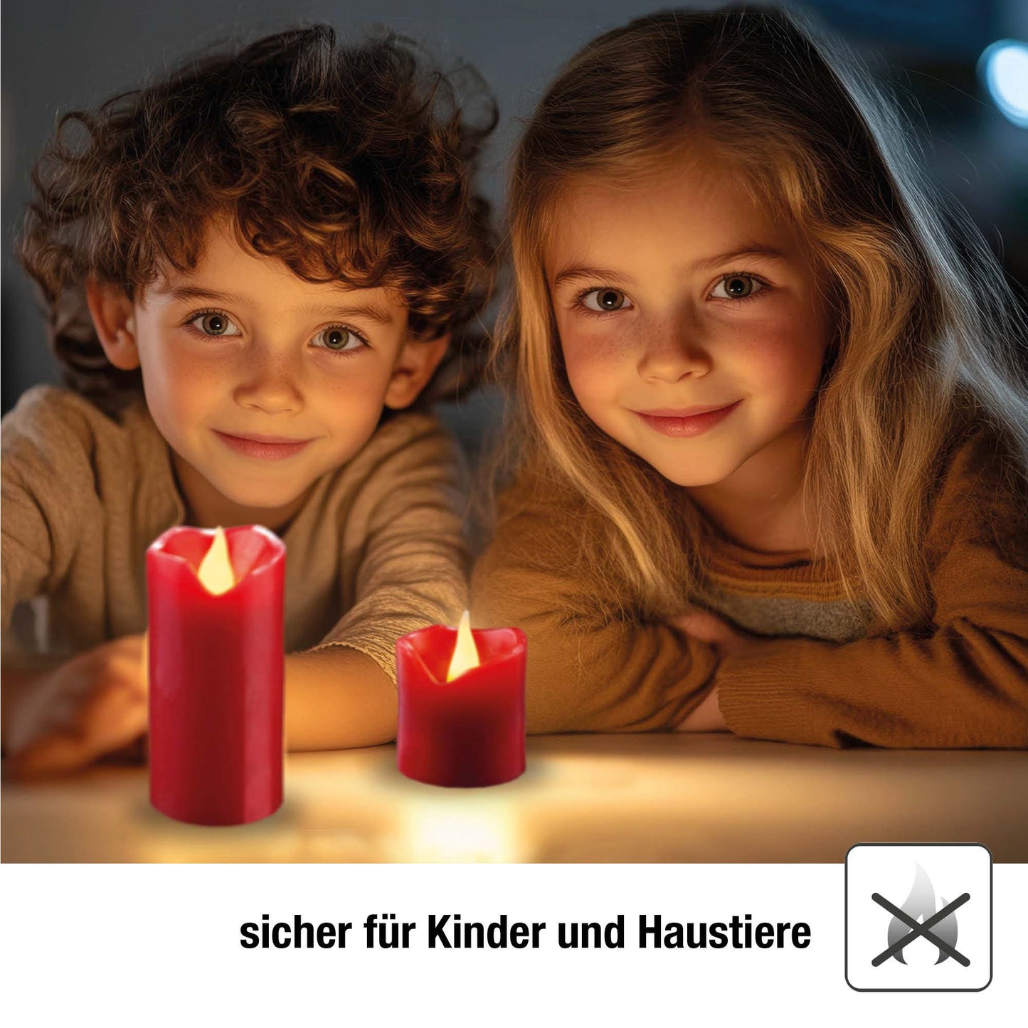 LED-Wachskerzen, 6er-Set ,4,2 cm hoch, 4 cm Ø, rot, gelbe LED, batteriebetrieben_572117