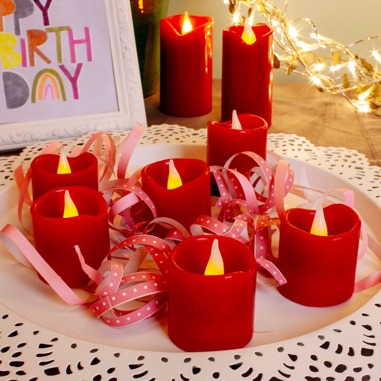 LED-Wachskerzen, 6er-Set ,4,2 cm hoch, 4 cm Ø, rot, gelbe LED, batteriebetrieben_572117