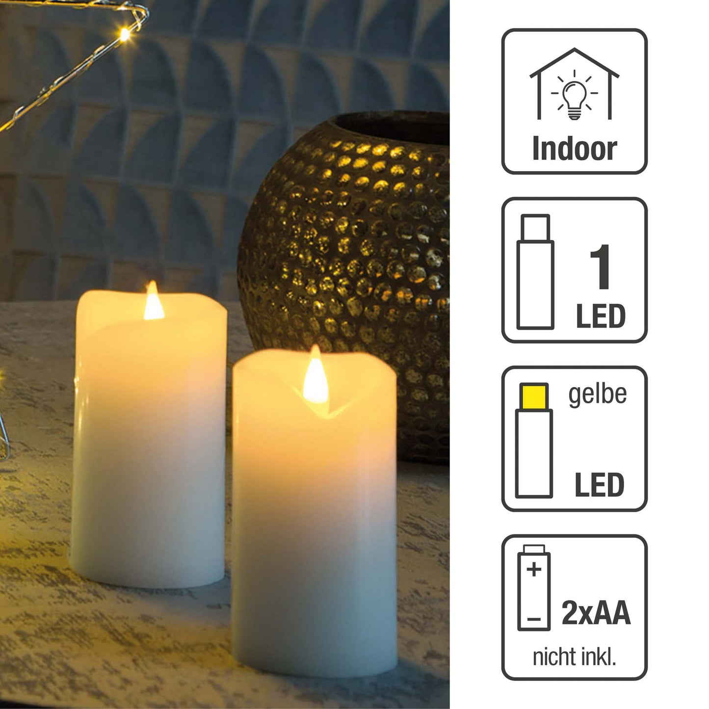 4 Stück von LED-Wachskerze , 9,5  cm hoch, 5,5 cm Ø, weiß, gelbe LED, batteriebetrieben_572124_4er