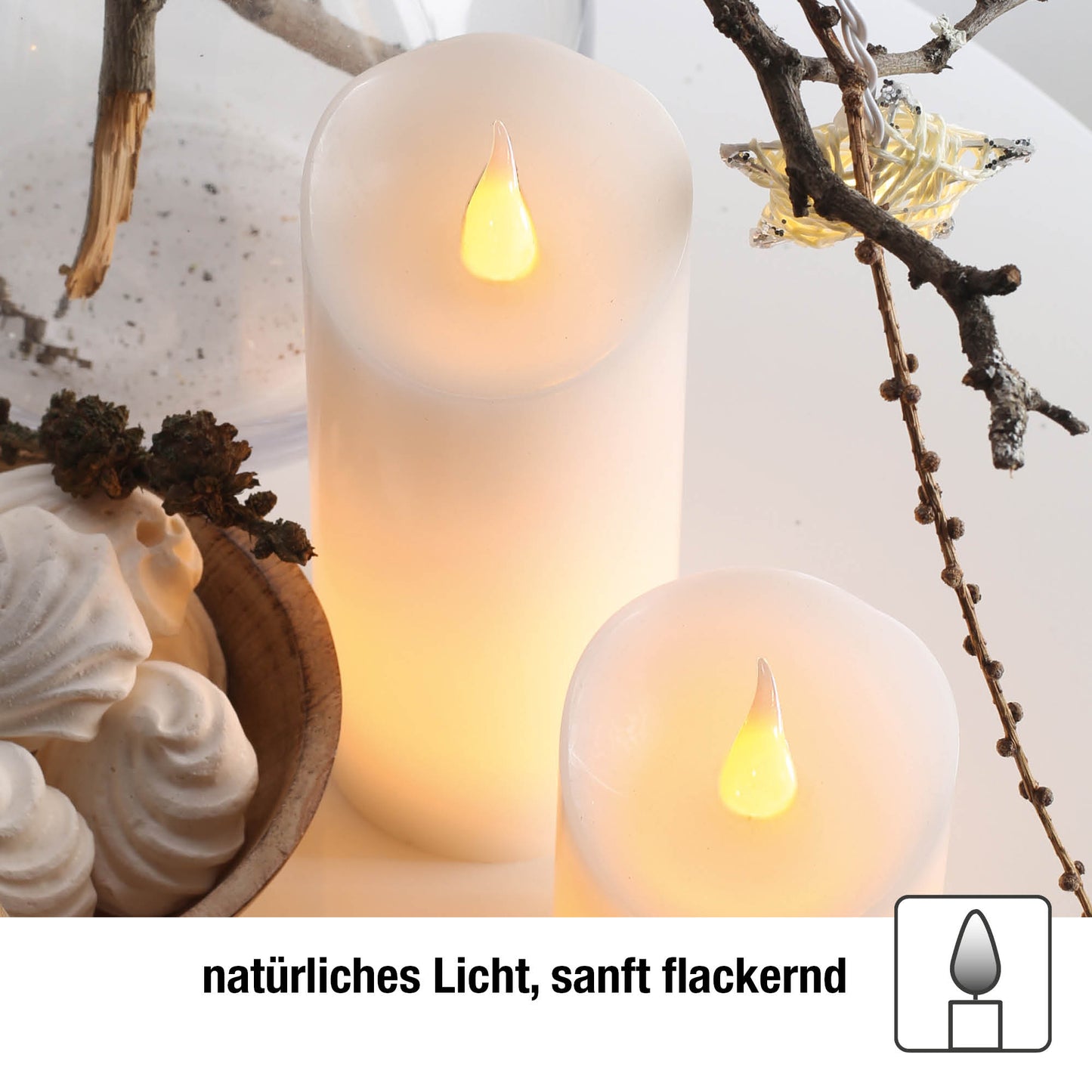 Hellum LED Wachskerze mit flackernder Flamme aus Echtwachs, inkl. Timer & Fernbedienung 572124