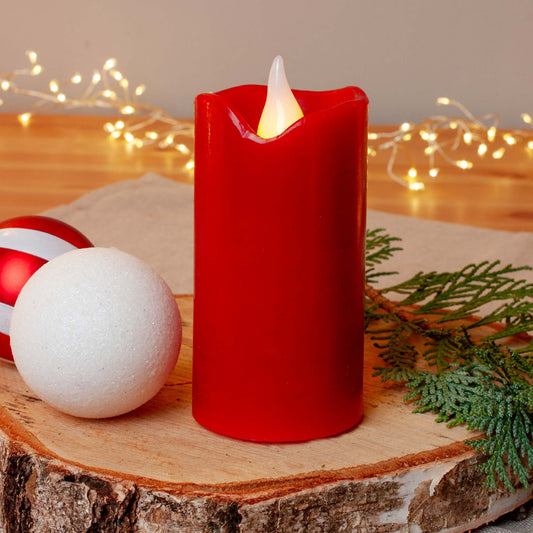 Hellum LED Wachskerze Rot –  Kerze mit flackernder Flamme, Fernbedienung & Timer, batteriebetrieben Ø 5 x 10,5 cm 572131