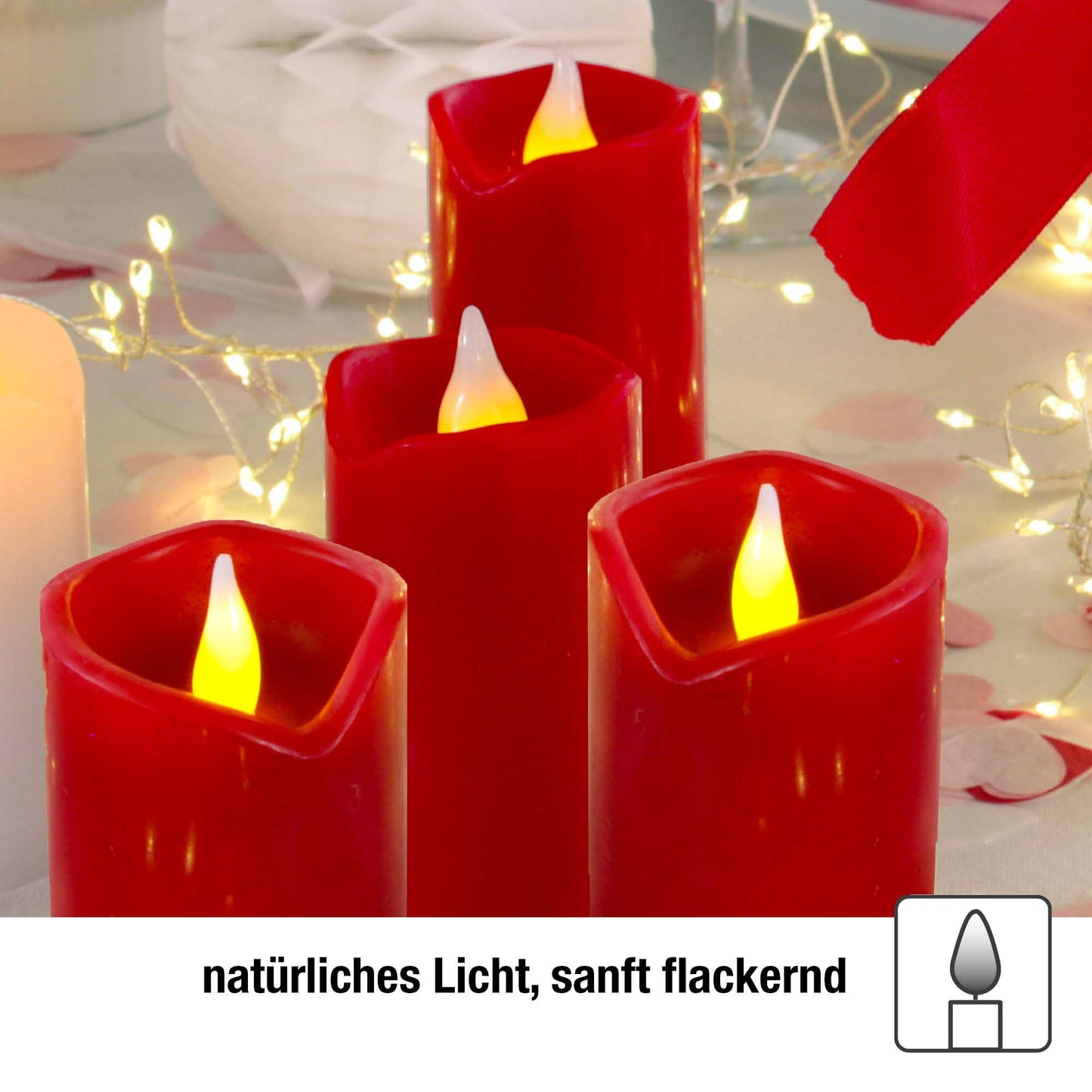 Hellum LED Wachskerze Rot –  Kerze mit flackernder Flamme, Fernbedienung & Timer, batteriebetrieben Ø 5 x 10,5 cm 572131