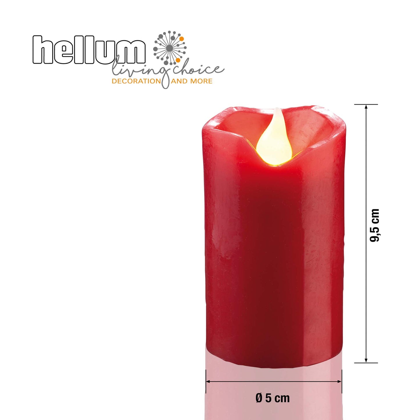 4 Stück LED-Wachskerze,  9,5  cm hoch, 5,5 cm Ø, rot, gelbe LED, batteriebetrieben_572131_4er