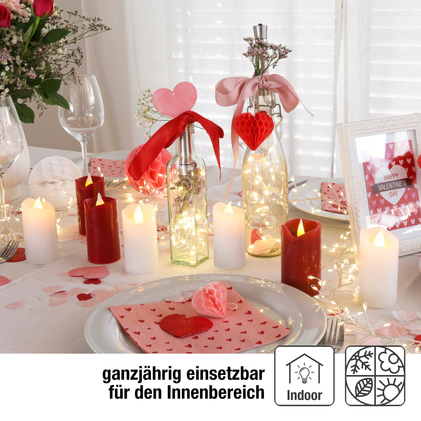 Hellum LED Wachskerze Rot –  Kerze mit flackernder Flamme, Fernbedienung & Timer, batteriebetrieben Ø 5 x 10,5 cm 572131