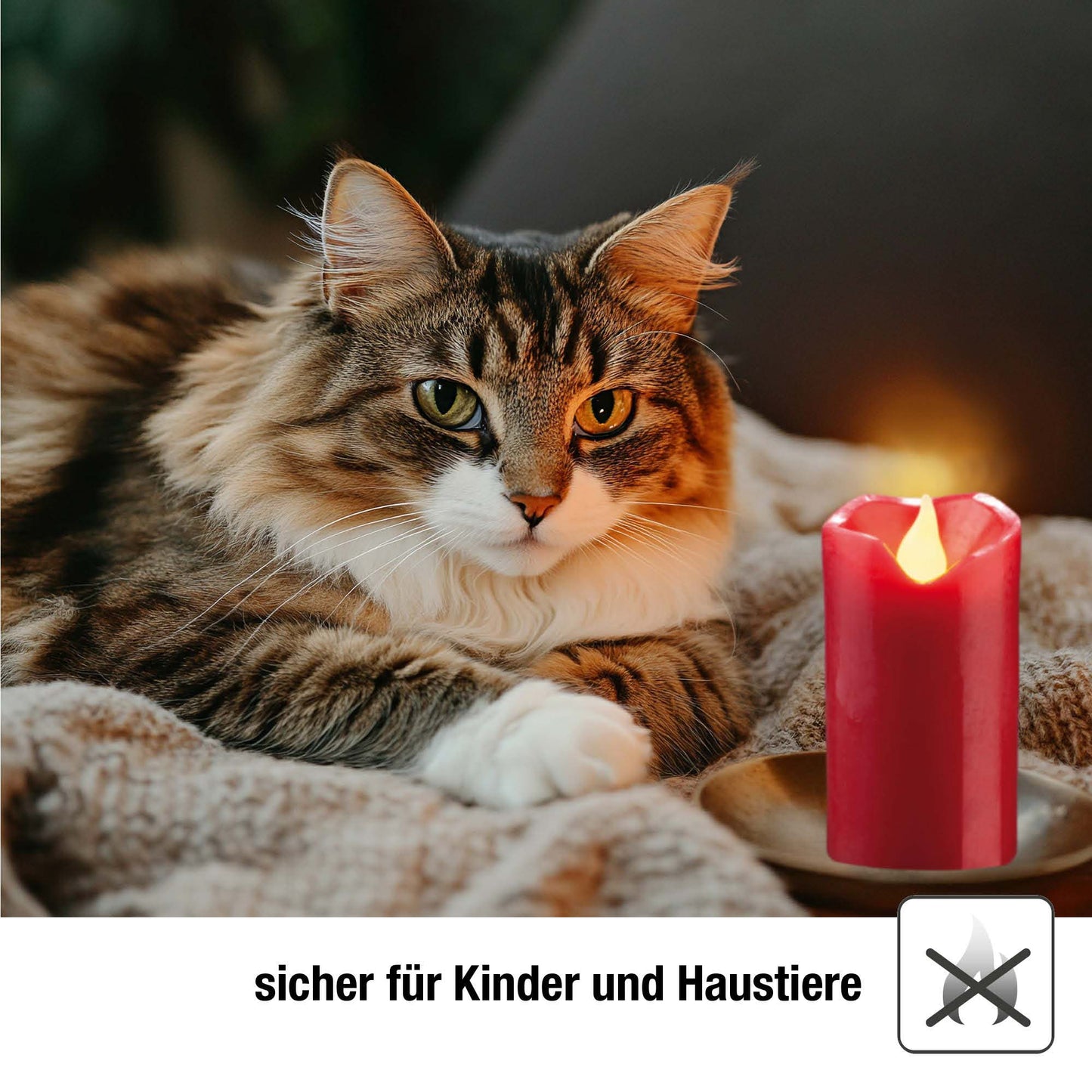 Hellum LED Wachskerze Rot –  Kerze mit flackernder Flamme, Fernbedienung & Timer, batteriebetrieben Ø 5 x 10,5 cm 572131