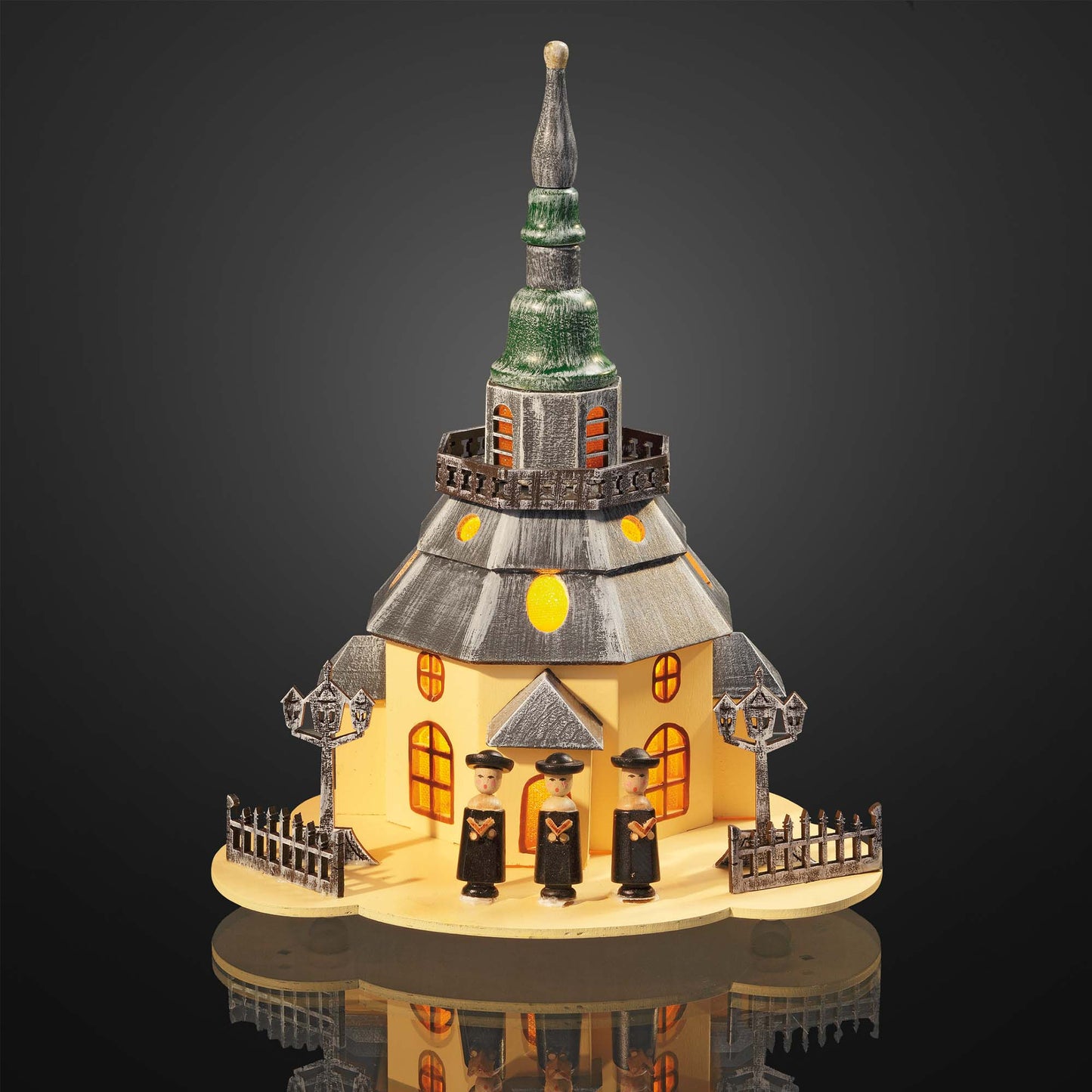 5-tlg. Holzleuchter "Kirche mit Sängern", warm-weiße LEDs, Innen-Transformator_572209