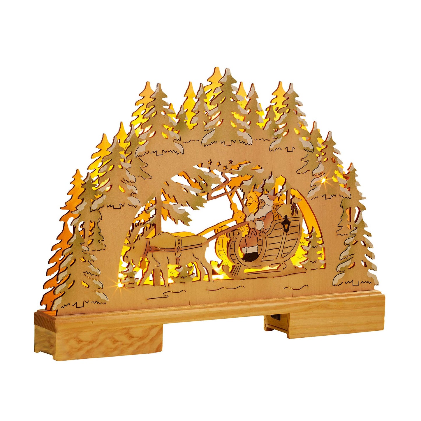 LED-Holzleuchter Karina, 10 LEDs ww,  35x26cm, batteriebetrieben
