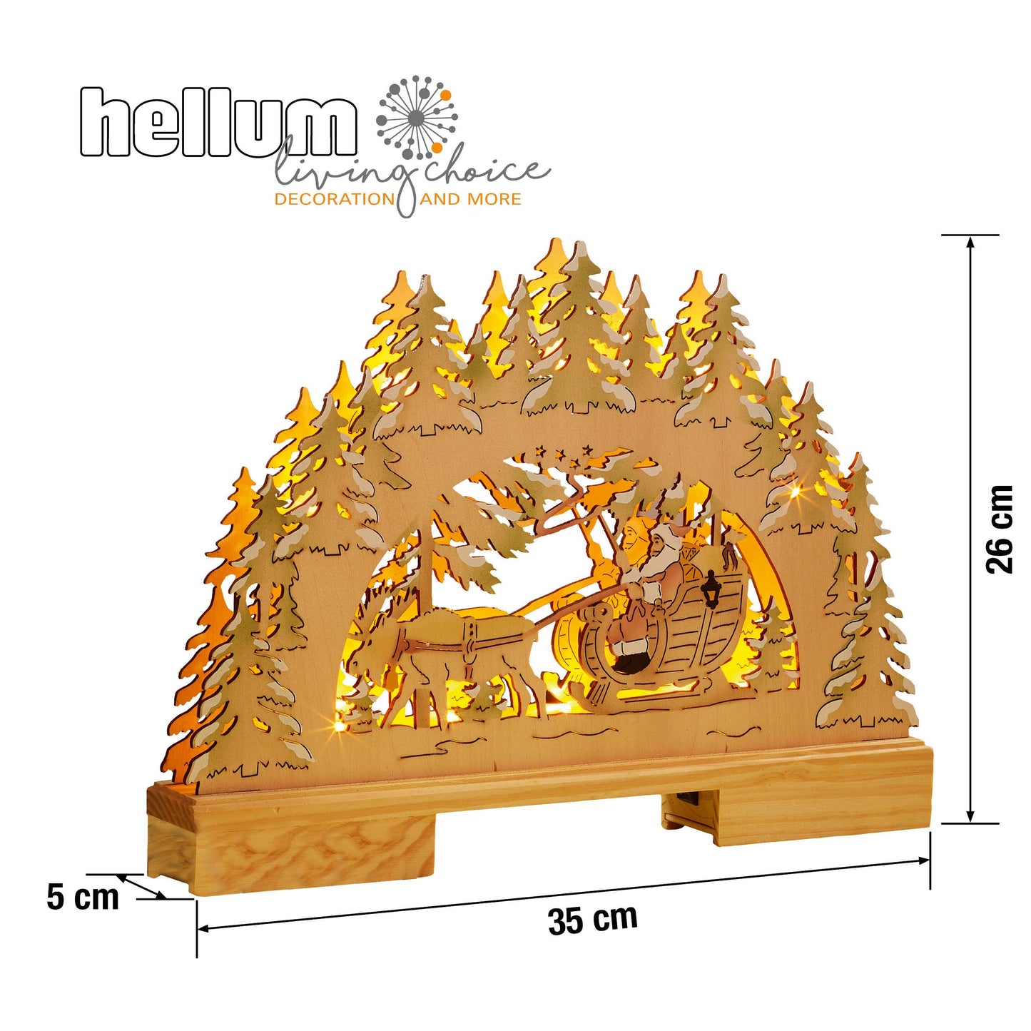 LED-Holzleuchter Karina, 10 LEDs ww,  35x26cm, batteriebetrieben