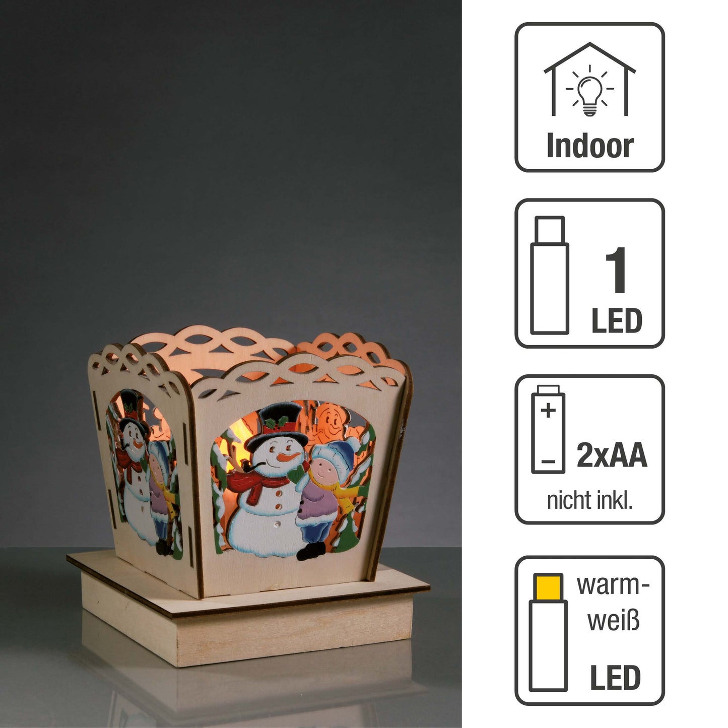 LED-Deko-Licht "Schneemann", 1 LED warm-weiß  11x11x12cm, batteriebetrieben