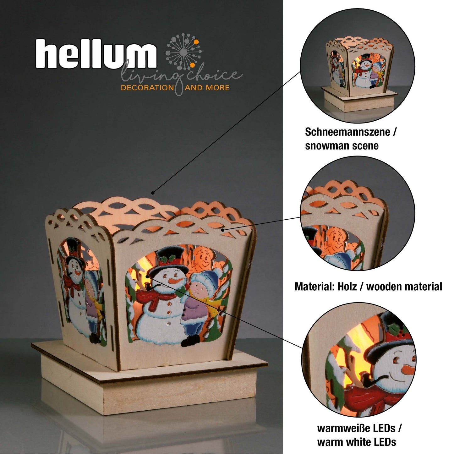 LED-Deko-Licht "Schneemann", 1 LED warm-weiß  11x11x12cm, batteriebetrieben