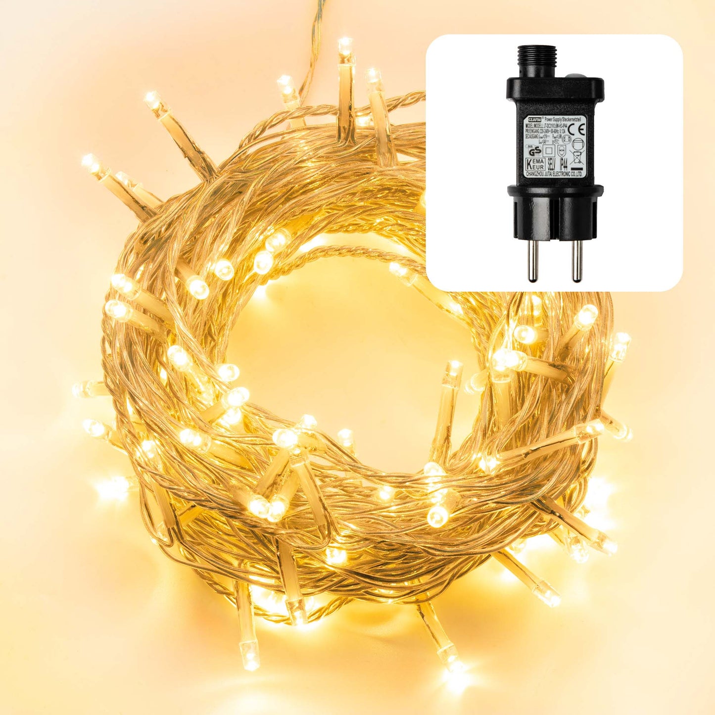 LED-Lichterkette, 120 LEDs ww, mit Timer, Außen-Transformator
