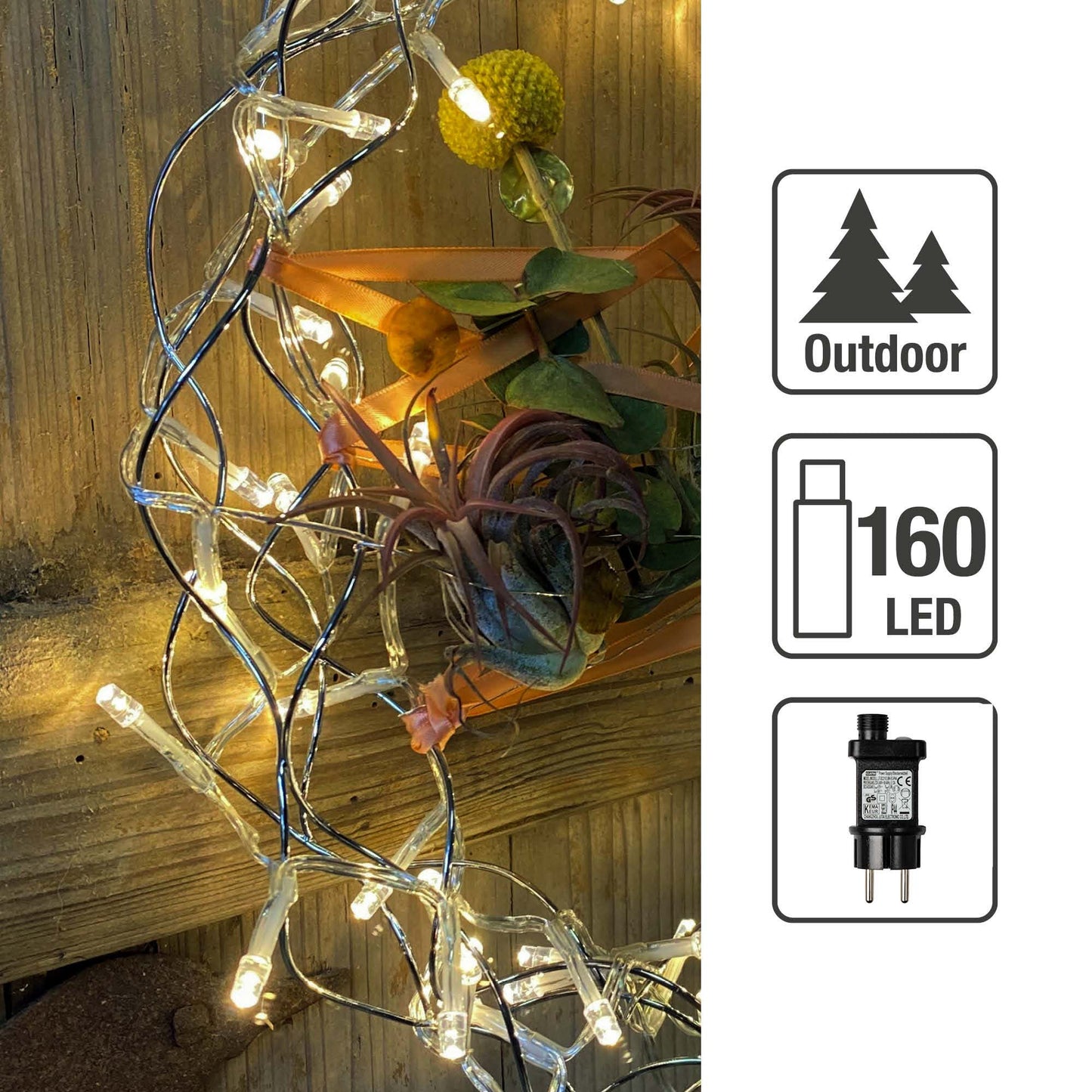 160-tlg. LED-Lichterkette, warm-weiß, mit Timer,  Außen-Trafo_576061