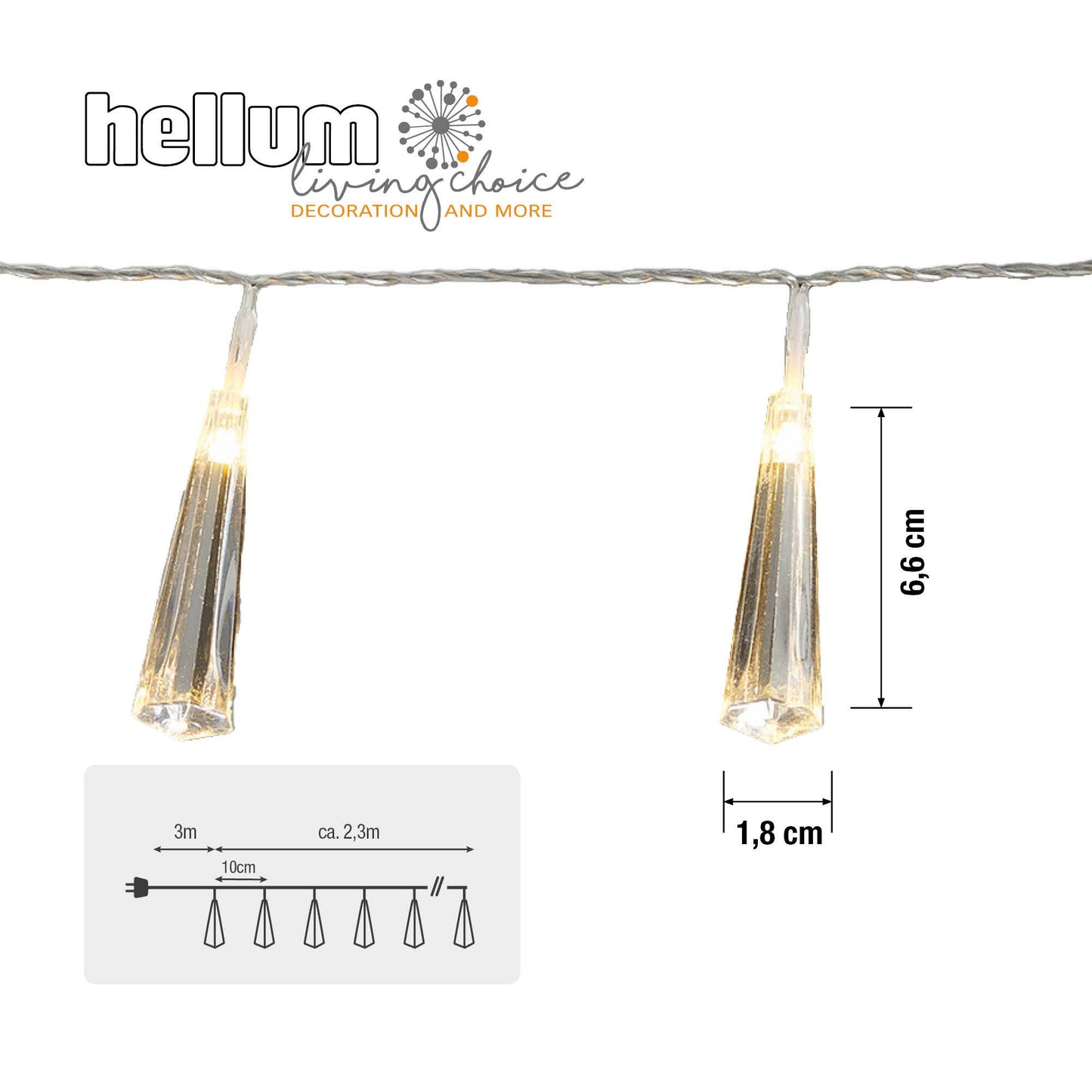 LED-Lichterkette mit Kristallzapfen, 24 LEDs ww,  Innen-Transformator