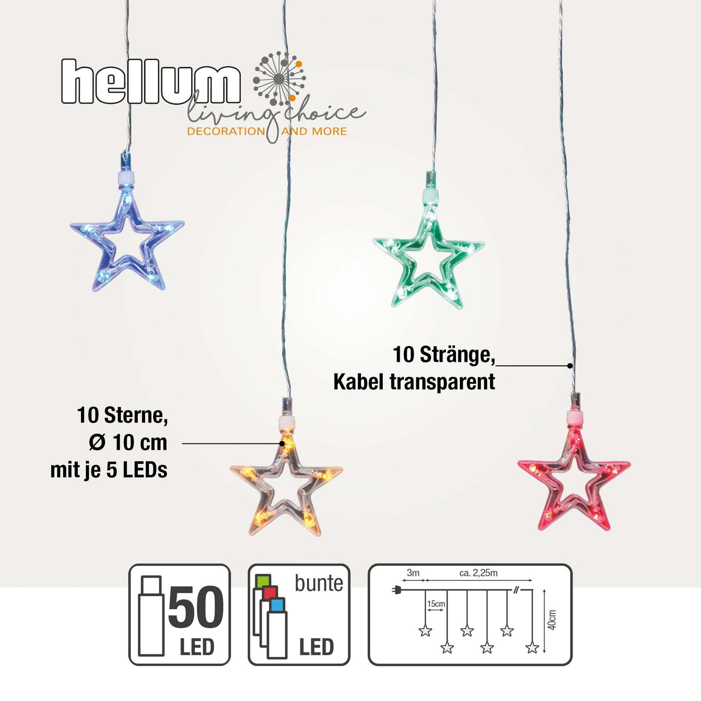 LED-Sternen-Vorhang, 50 LEDs bunt, 10 Sterne, 10 Stränge, Innen-Transformator_152715/576115