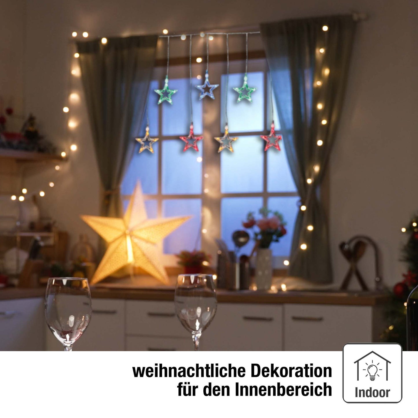LED-Sternen-Vorhang, 50 LEDs bunt, 10 Sterne, 10 Stränge, Innen-Transformator_152715/576115