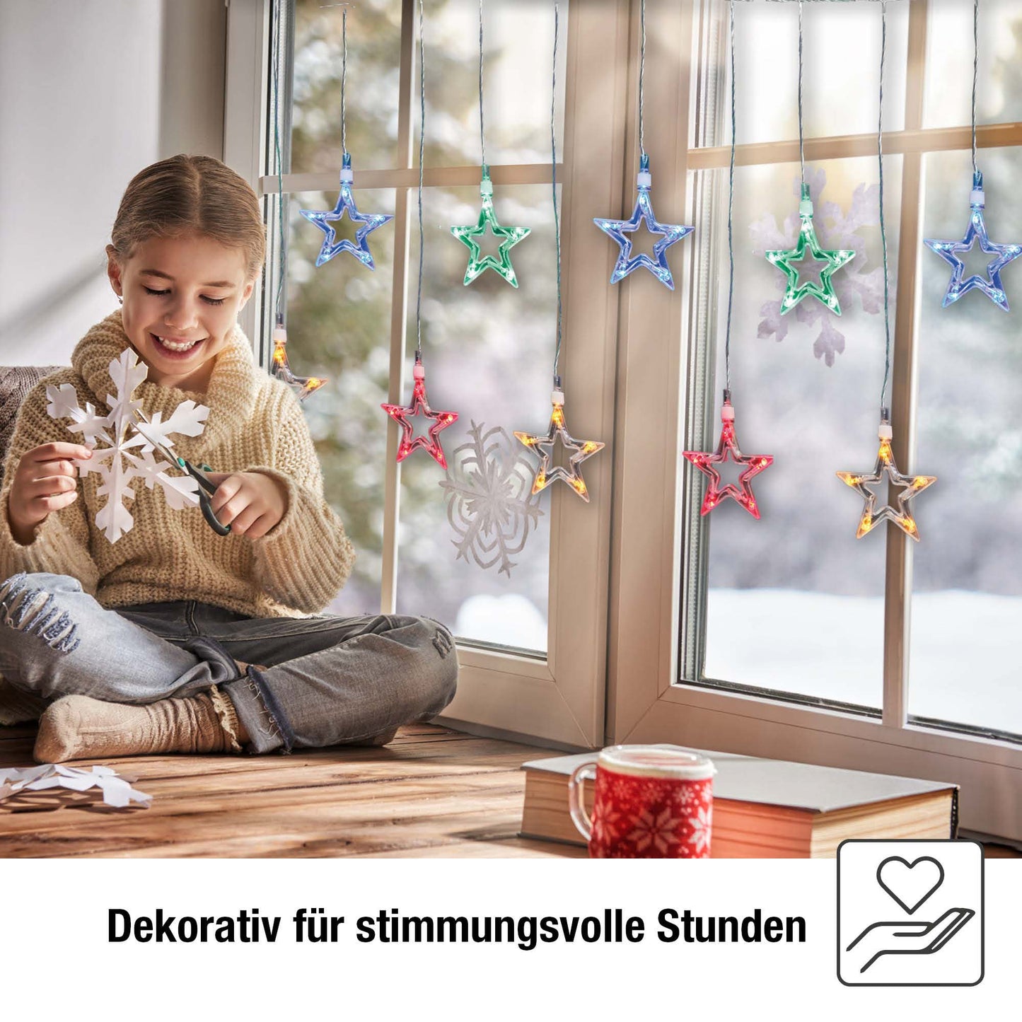 LED-Sternen-Vorhang, 50 LEDs bunt, 10 Sterne, 10 Stränge, Innen-Transformator_152715/576115