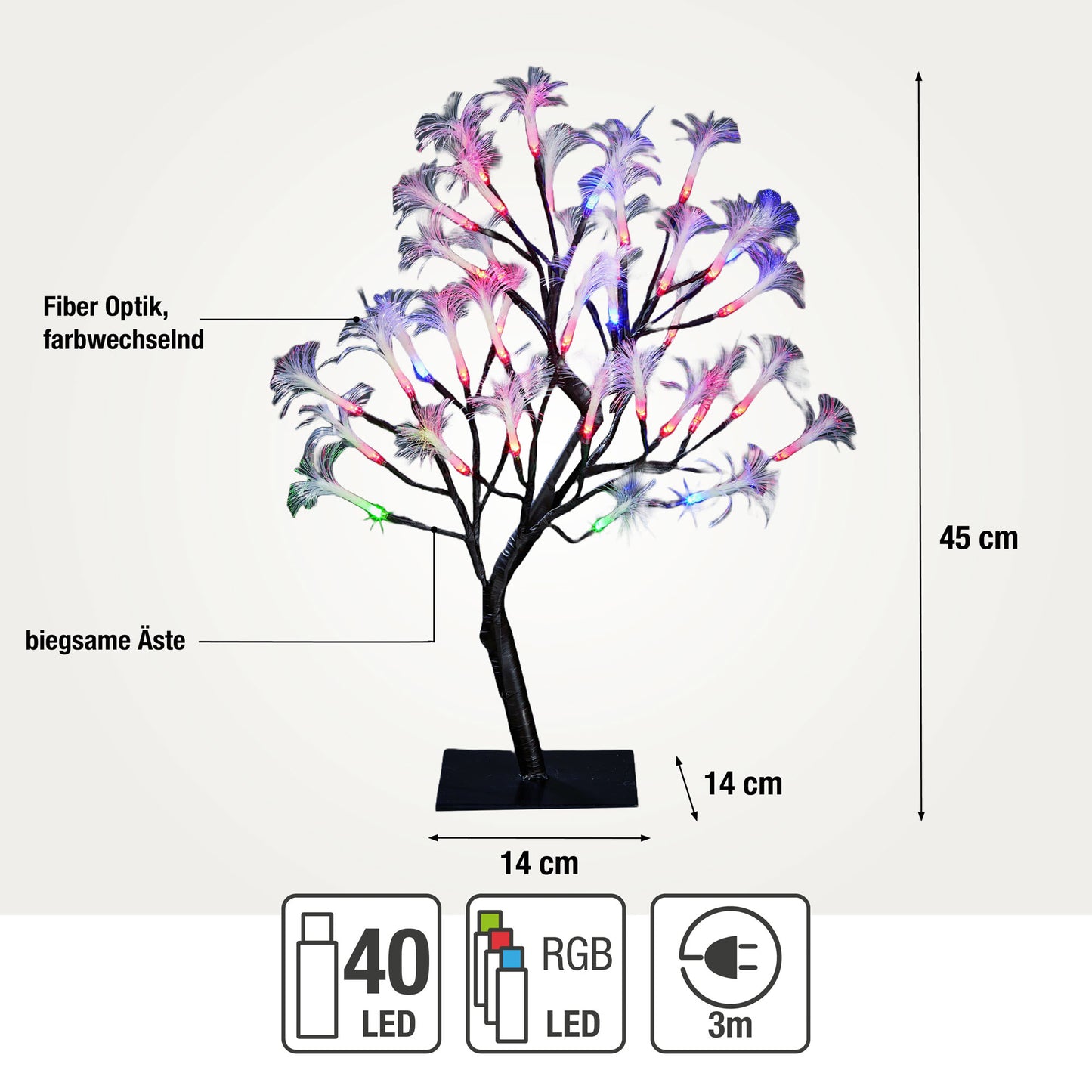 LED Baum beleuchtet mit 40 Fiberglasblüten und RGB Farbwechsel