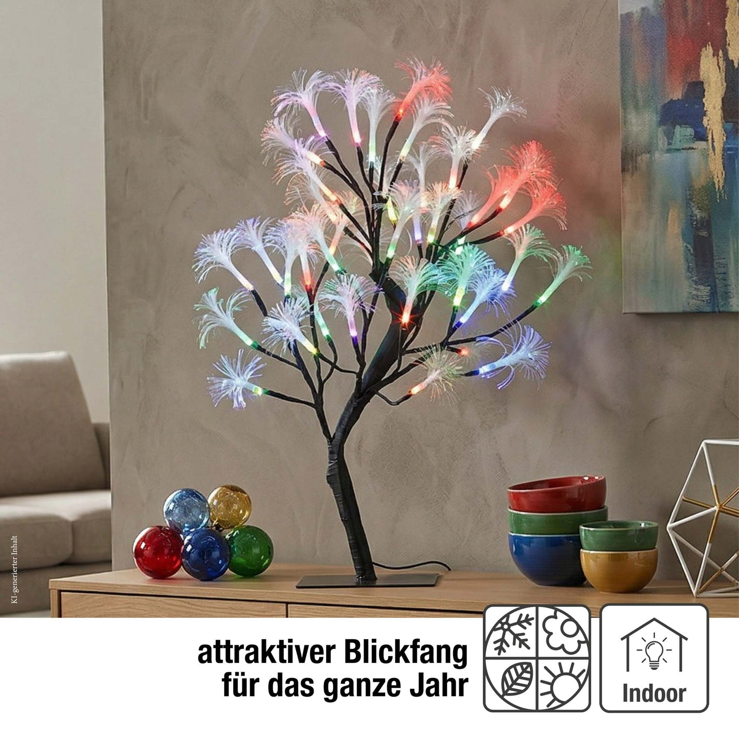 LED Baum beleuchtet mit 40 Fiberglasblüten und RGB Farbwechsel