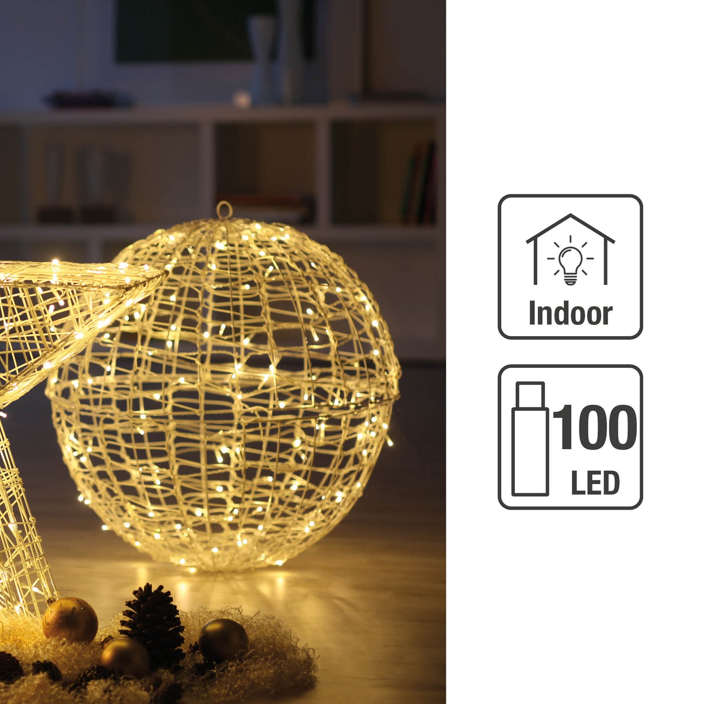 LED-Kugel, DIA 40cm, 98 w LED; gewickelt/zerlegbar, IP 20 Trafo