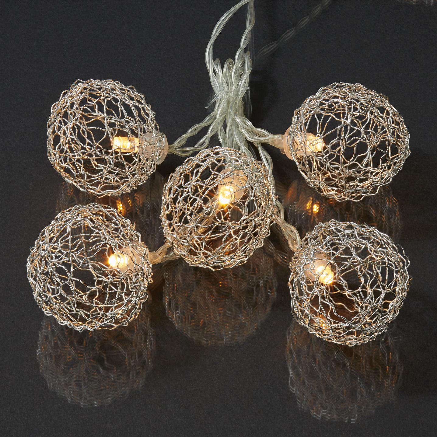 LED-Lichterkette mit  Metallbällen, 20 LEDs weiß, Innentrafo
