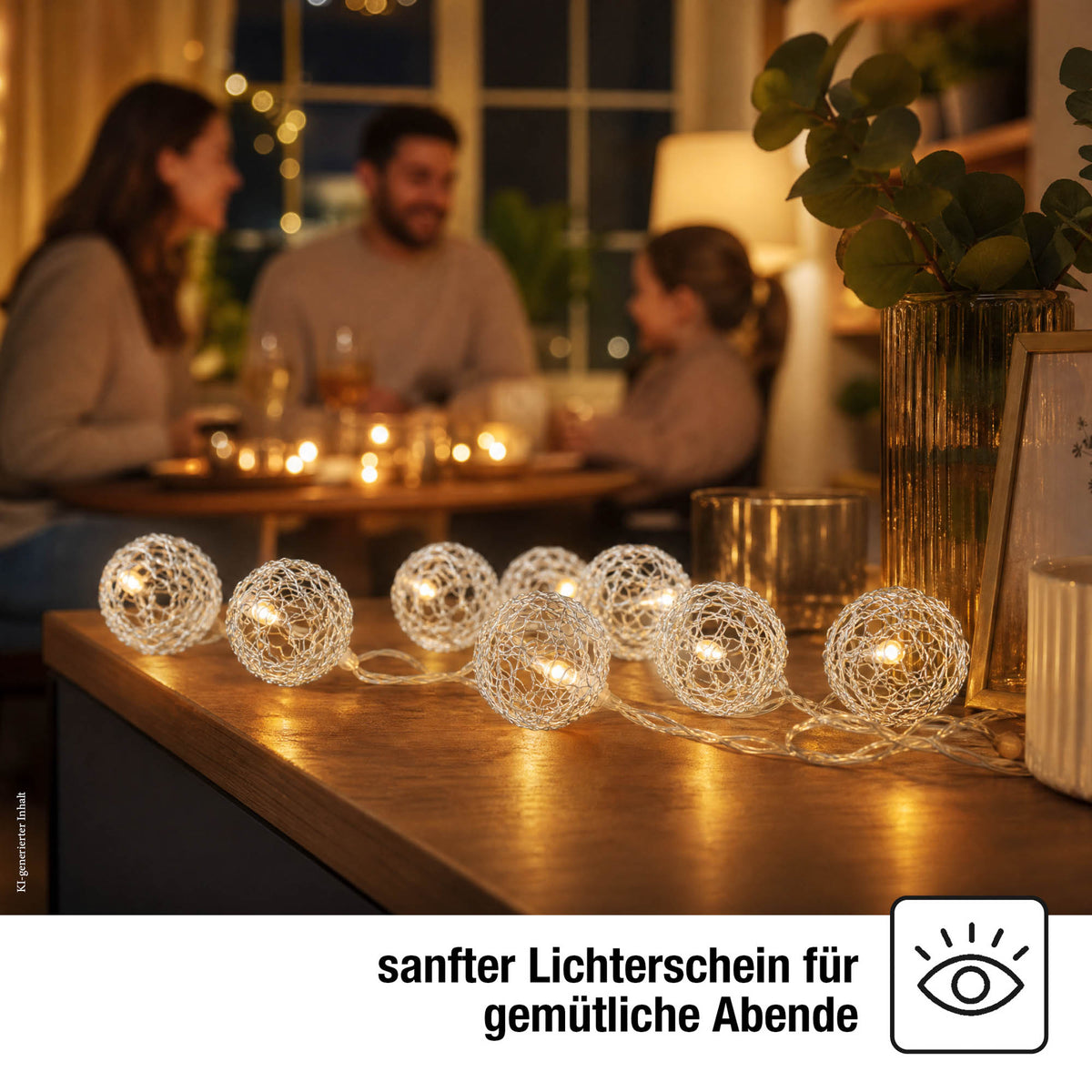 LED-Lichterkette mit  Metallbällen, 20 LEDs weiß, Innentrafo