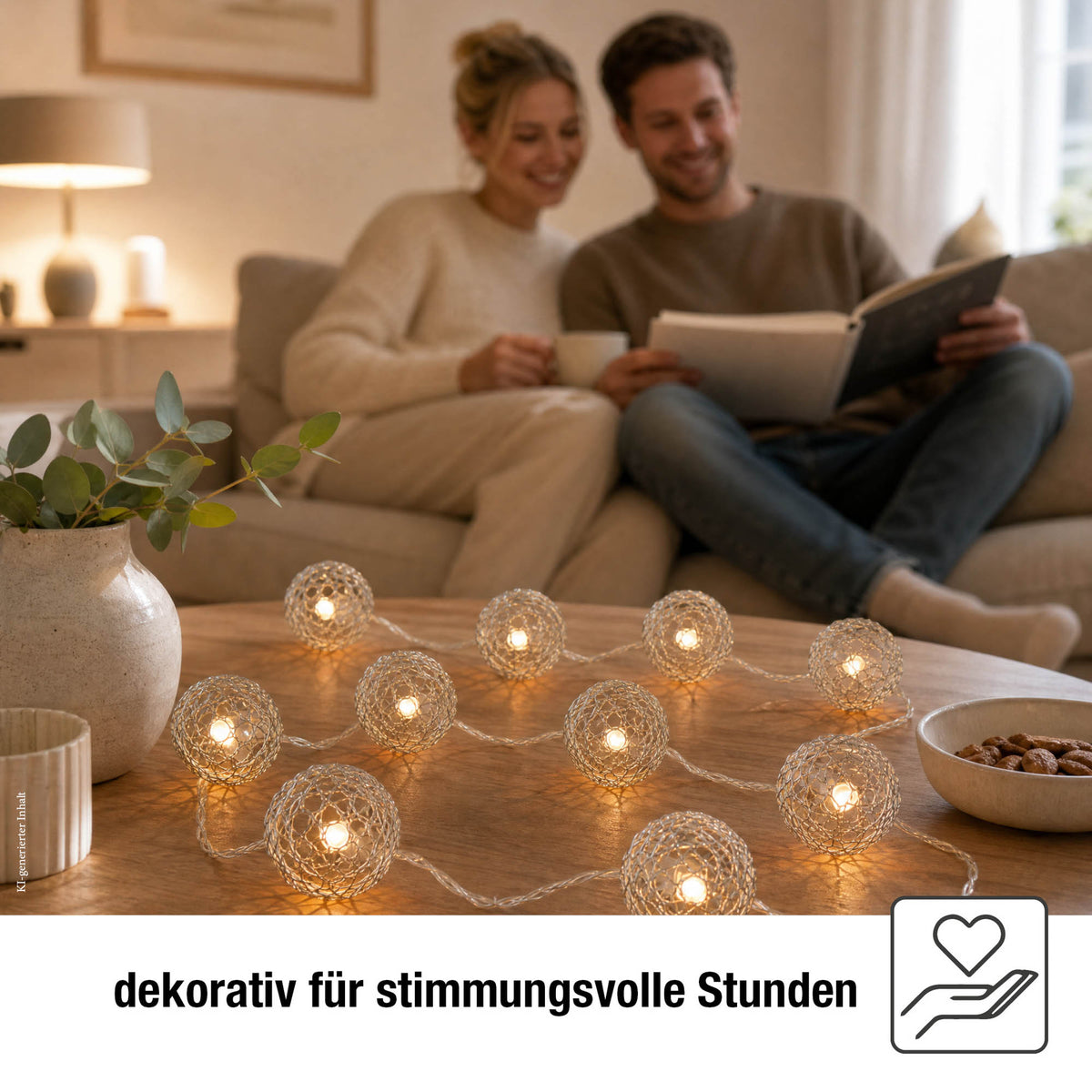 LED-Lichterkette mit  Metallbällen, 20 LEDs weiß, Innentrafo
