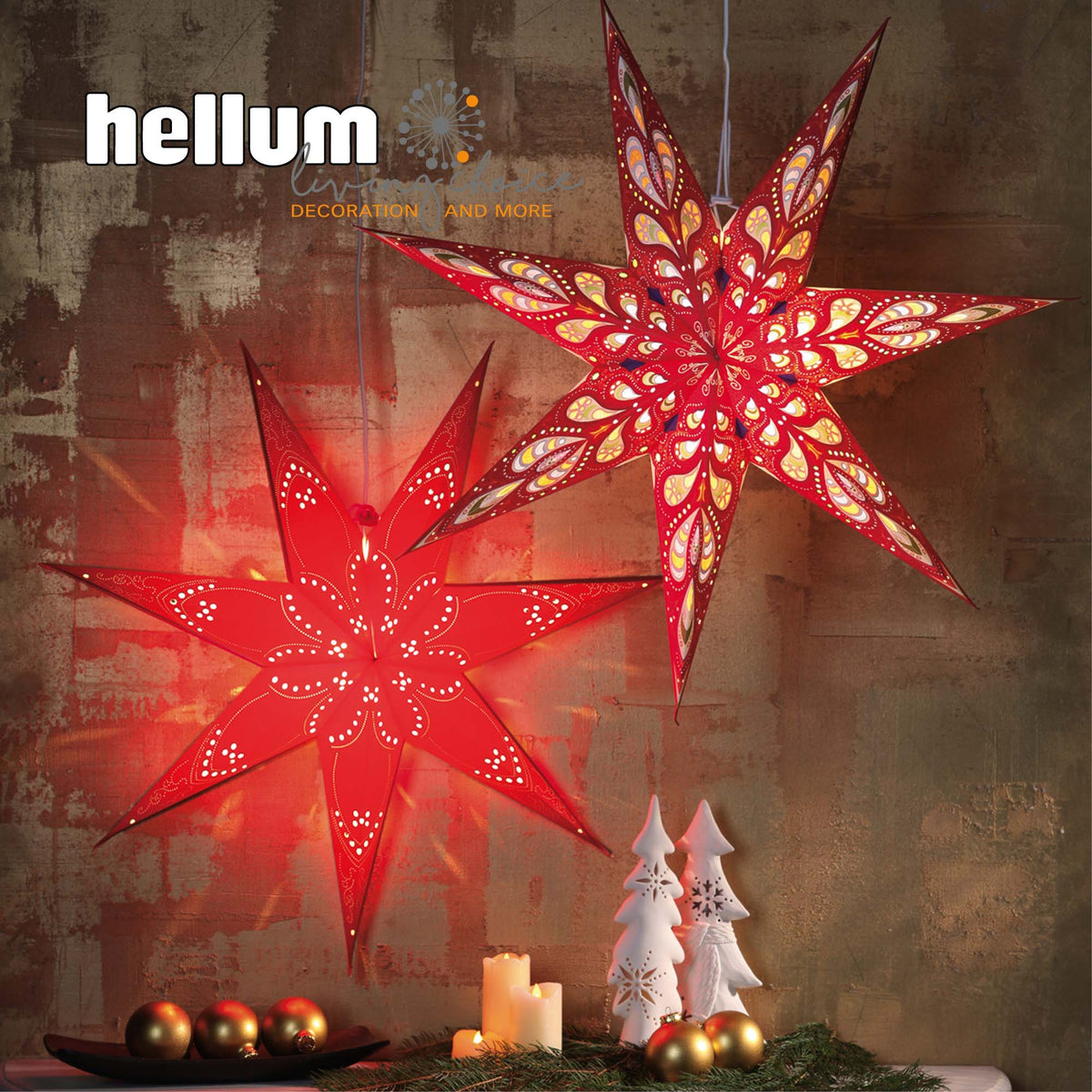 Weihnachtsstern rot innen, E14 Sockel, weißes Kabel, Stecker und Schalter, Weihnachtsdeko, EPREL ID 2165782