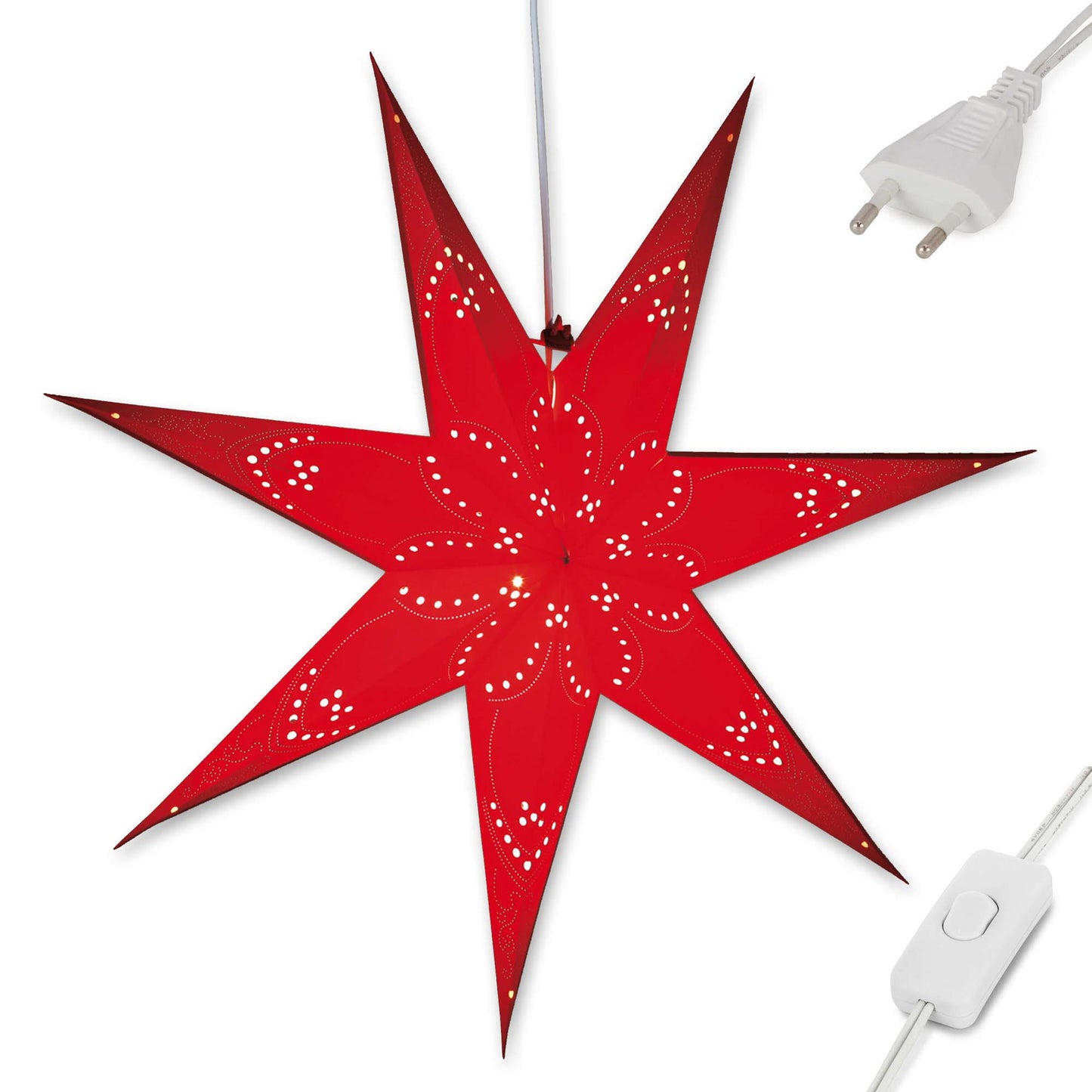 Papier-Stern, 5 zackig, mit Anschlußkabel,  An/Aus Schalter, DIA 60cm