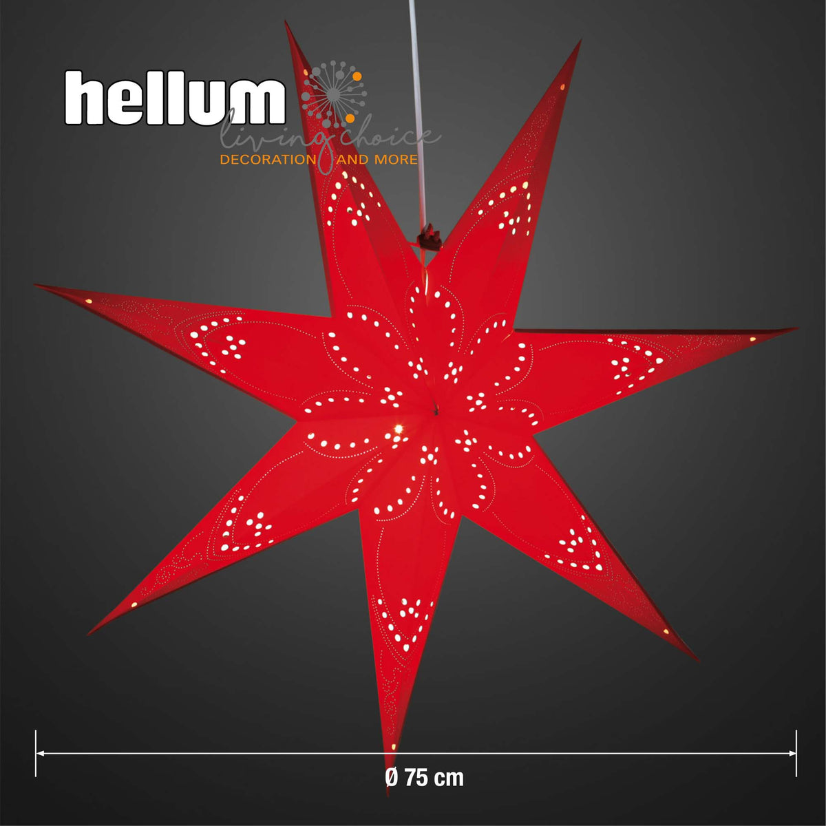 Weihnachtsstern rot innen, E14 Sockel, weißes Kabel, Stecker und Schalter, EPREL ID 2165782