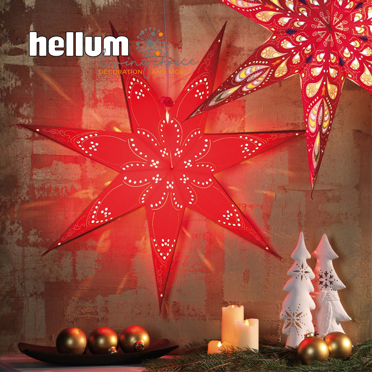 Weihnachtsstern rot innen, E14 Sockel, weißes Kabel, Stecker und Schalter, EPREL ID 2165782
