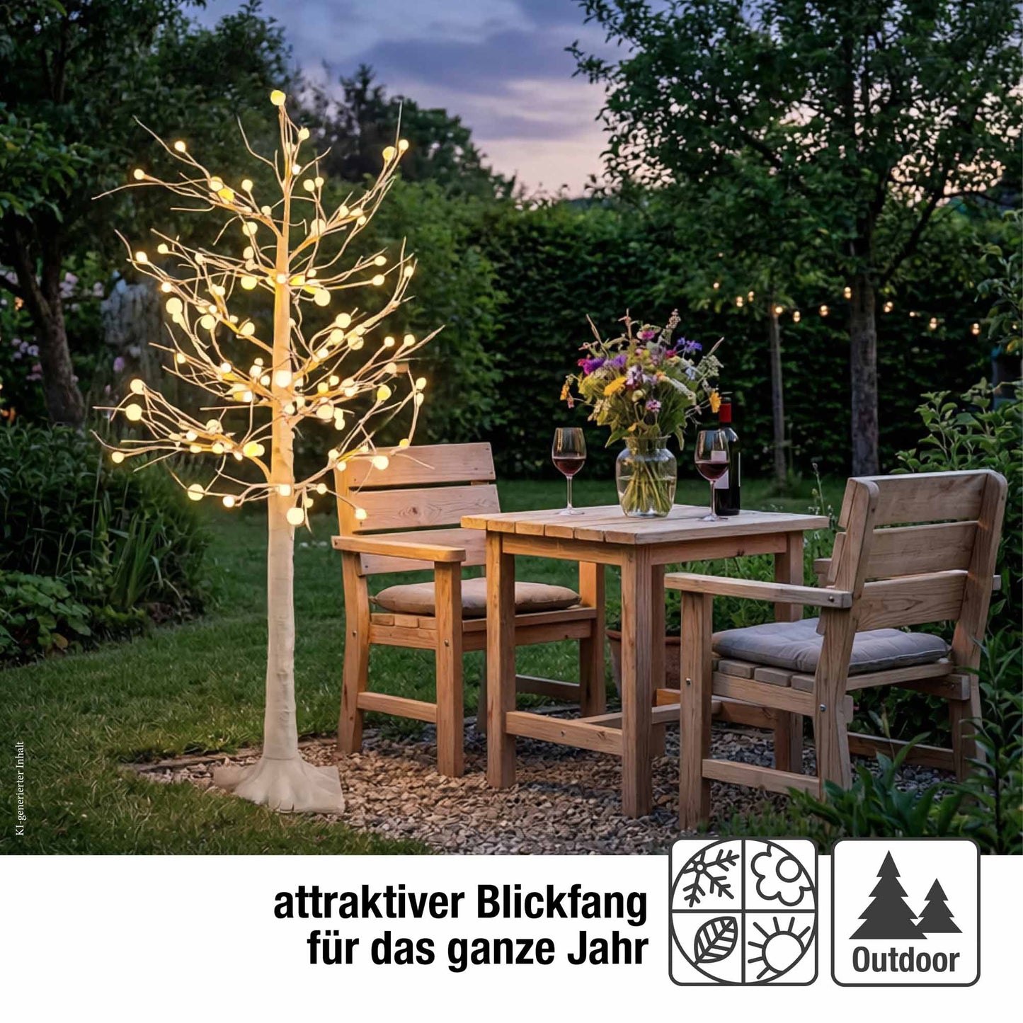 LED-Baum mit Bällen, 120  LEDs für außen, 5m transparente Zuleitung mit Stecker