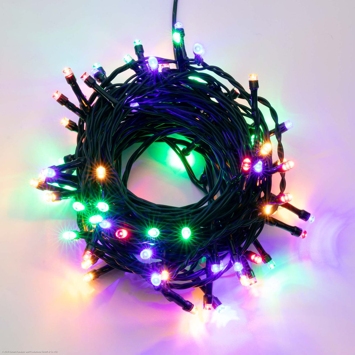 LED Lichterkette außen, 200 LED bunt, 19,9 m beleuchtet, grünes Kabel, – Hellum Direkt