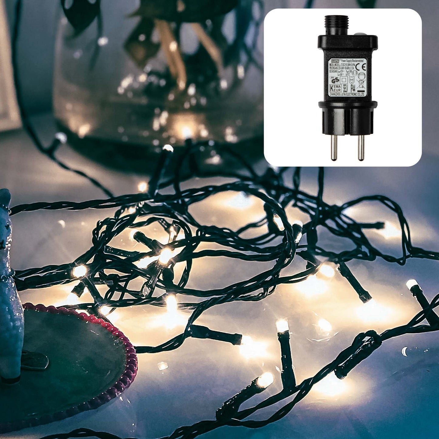 LED-Lichterkette, 80 kaltweiße LED, optionaler Timer, Außen-Transformator_klassisch_577341