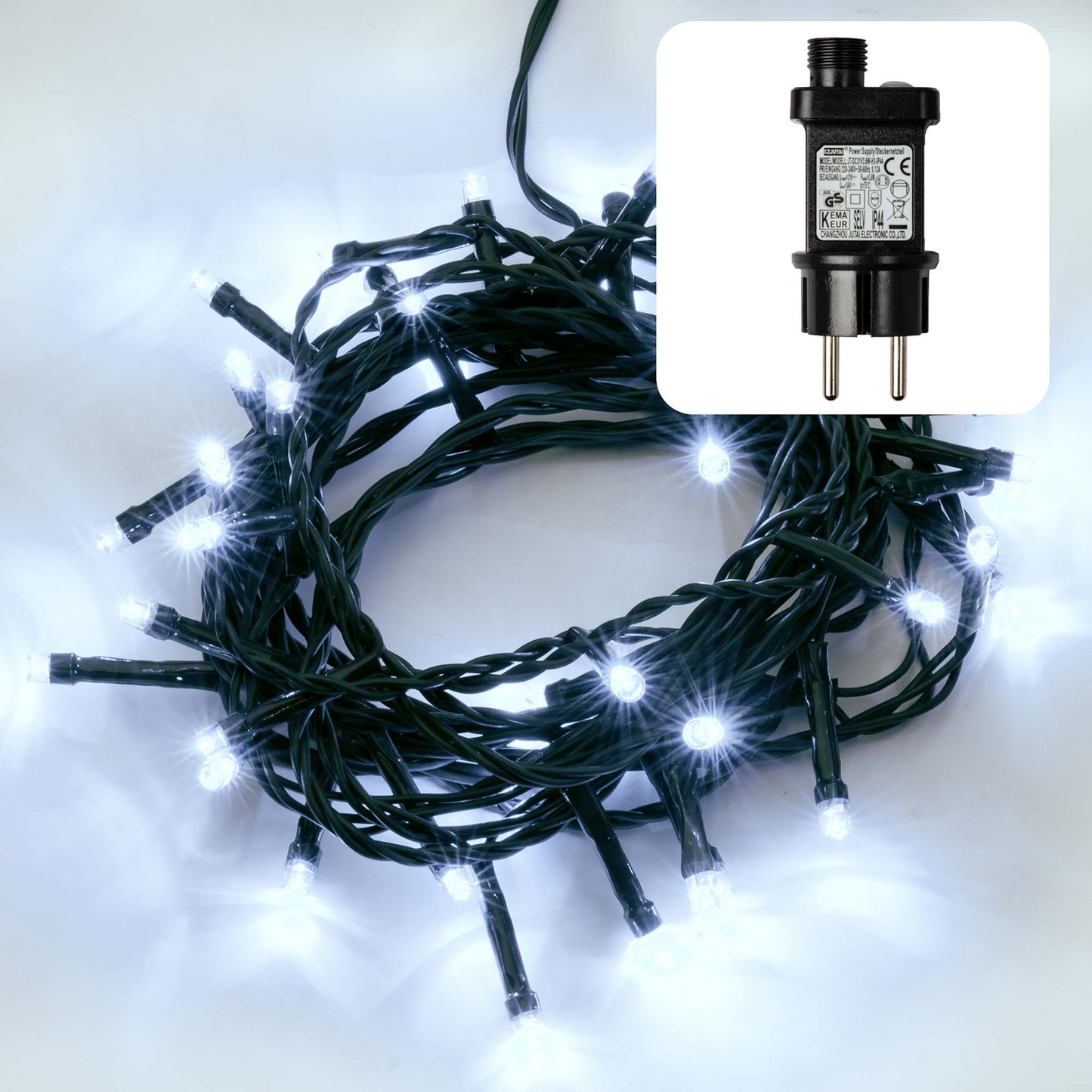 LED-Lichterkette, 80 kaltweiße LED, optionaler Timer, Außen-Transformator_klassisch_577341