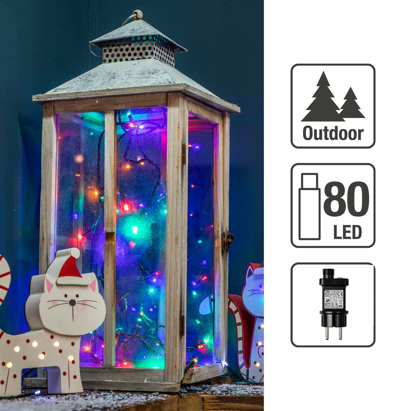 80-tlg. LED-Lichterkette, bunte LEDs, Außen-Trafo_577365