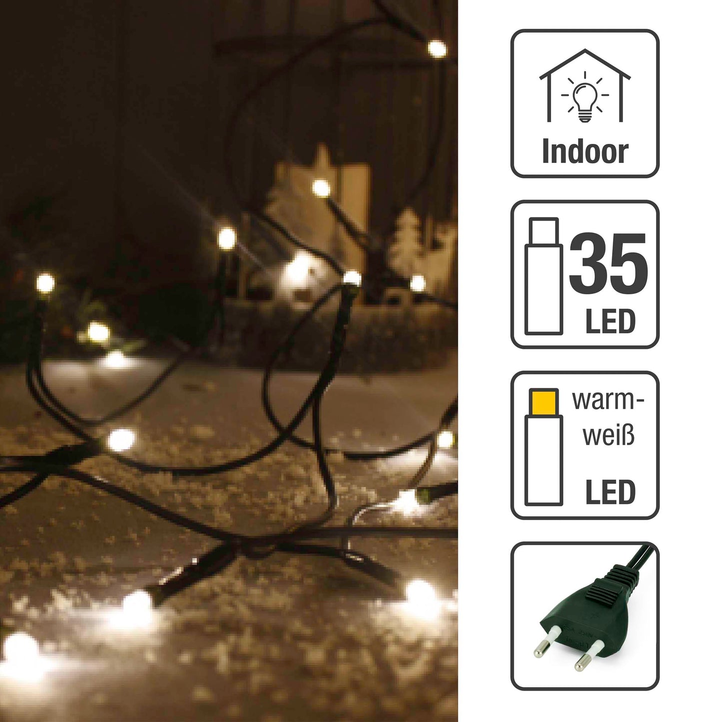 35-tlg. LED-Lichterkette, warm-weiß, grünes-Kabel, Euro-Stecker， 579338