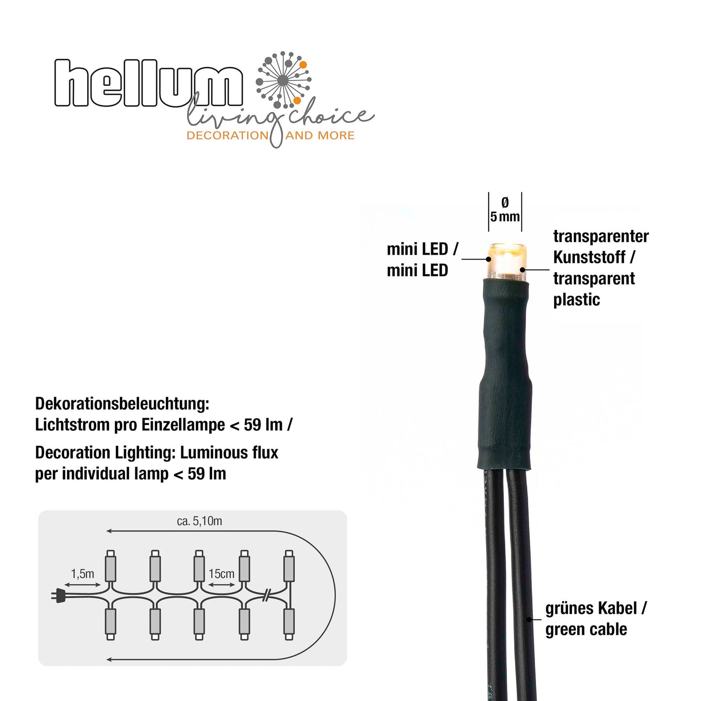 35-tlg. LED-Lichterkette, warm-weiß, grünes-Kabel, Euro-Stecker， 579338