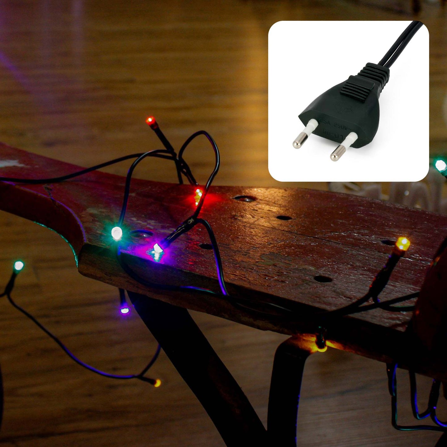 100-tlg. LED-Lichterkette, bunt, grünes-Kabel, Euro-Stecker 151039