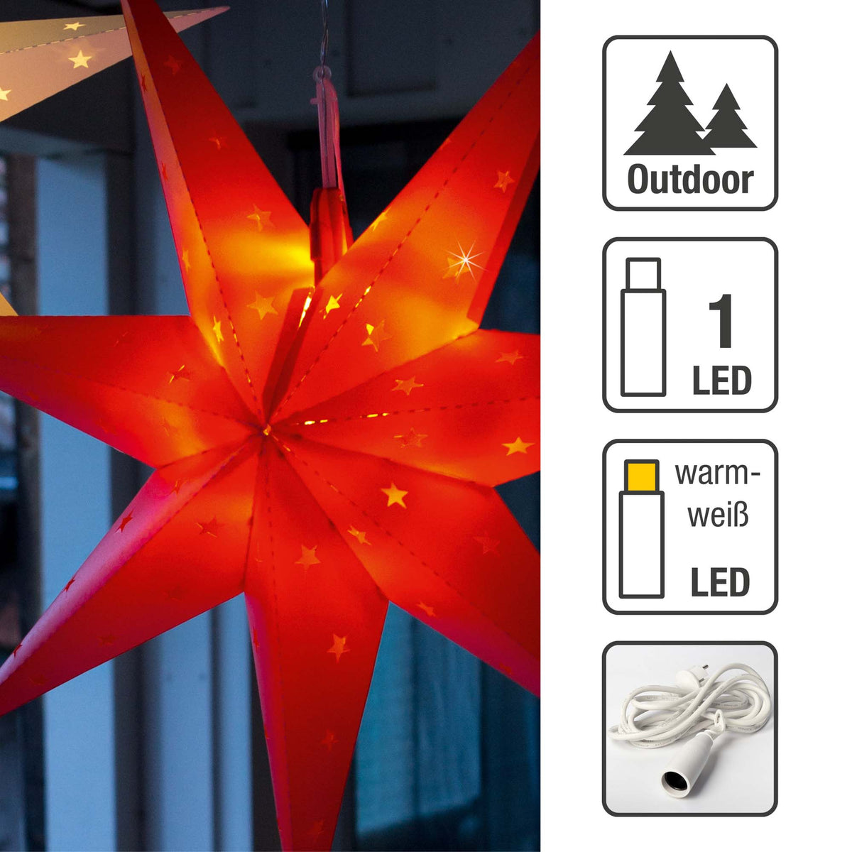 EANLOLY LED Weihnachtsstern – Beleuchteter Papierstern 45 Cm, Rot, Faltbar, Batteriebetrieb, Für Fenster Und Hängedeko