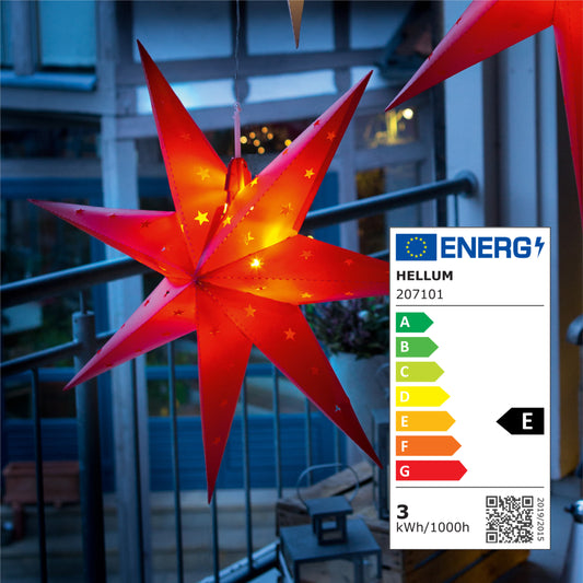 Weihnachtsstern rot außen, E14 Sockel, weißes Kabel, Stecker und Schalter, Weihnachtsdeko, EPREL ID 2165782