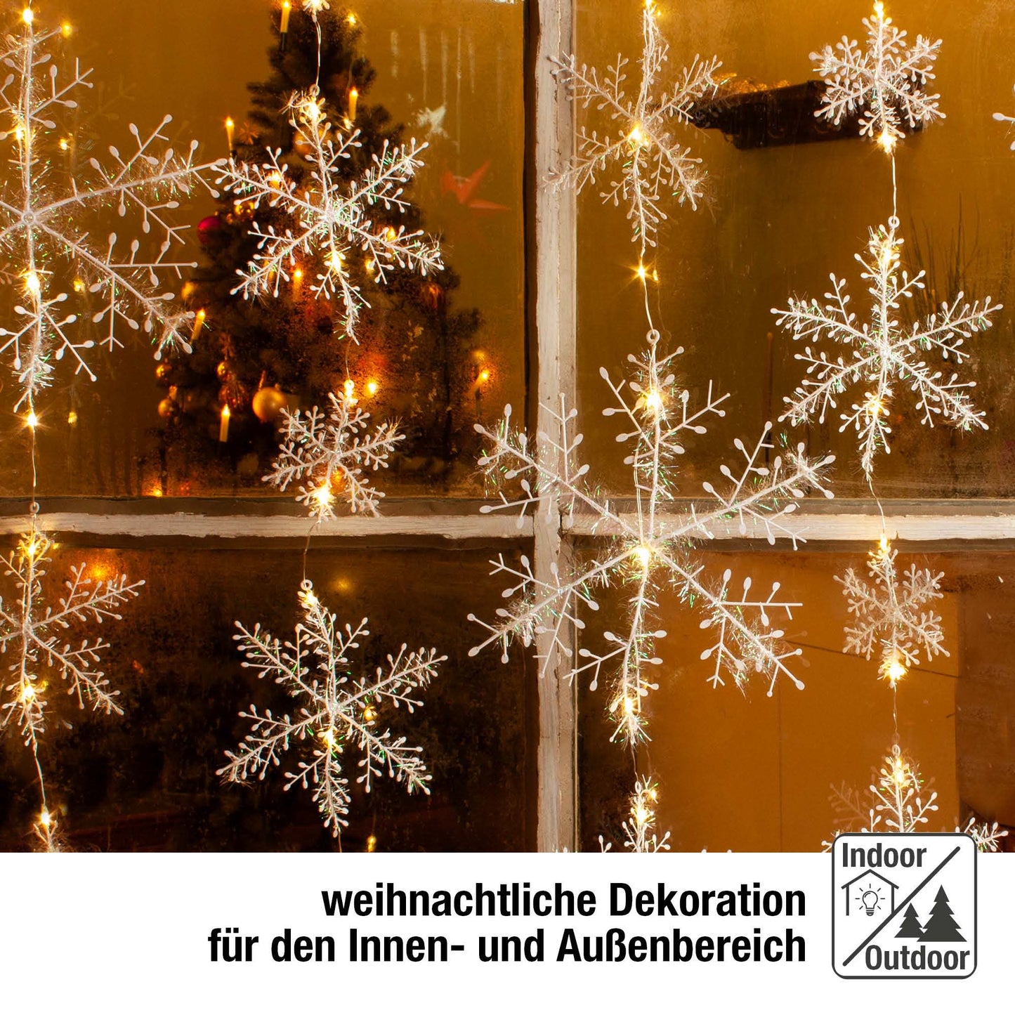 LED-Schneeflocken-Vorhang, 75 LEDs ww, Außen-Transformator