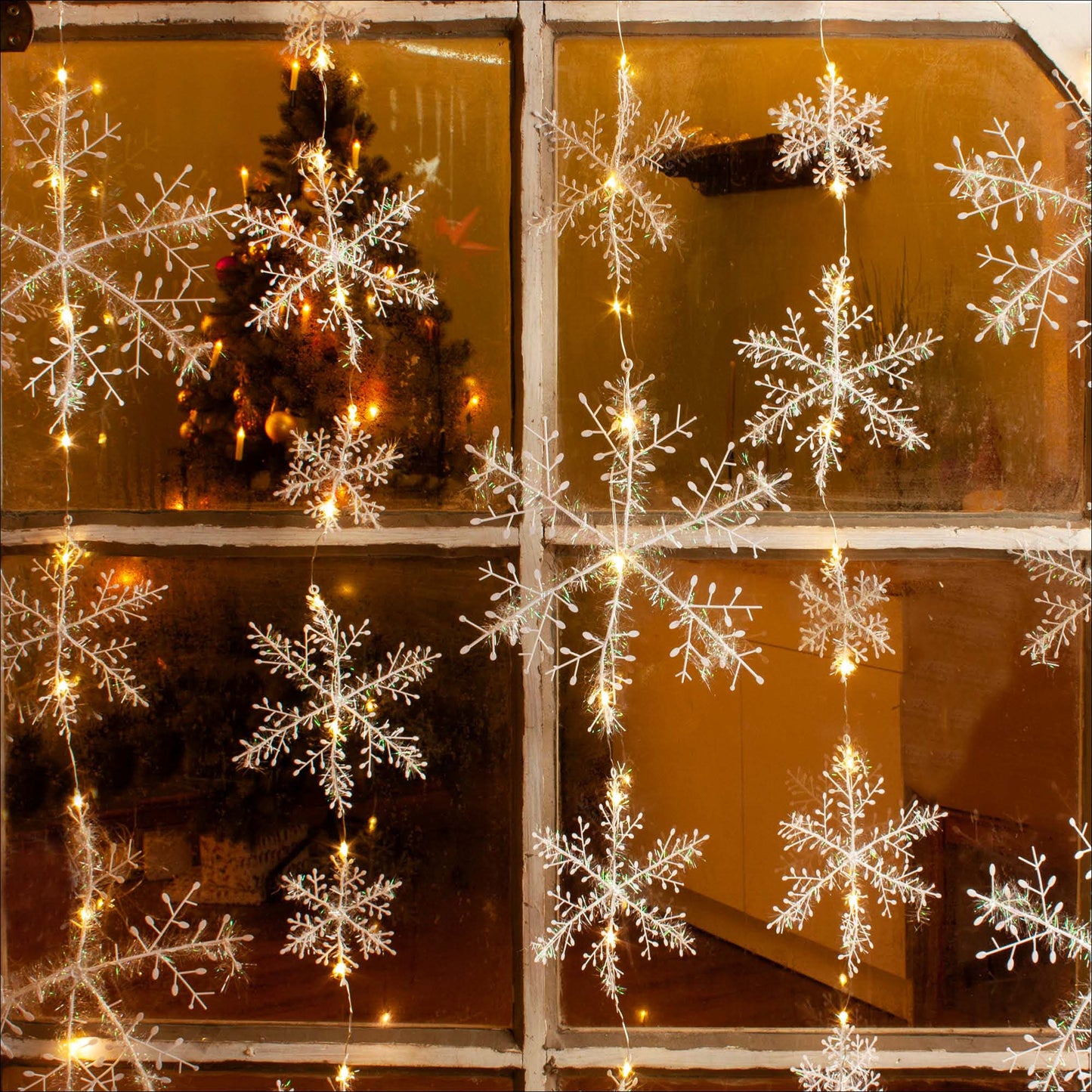 LED-Schneeflocken-Vorhang, 75 LEDs ww, Außen-Transformator