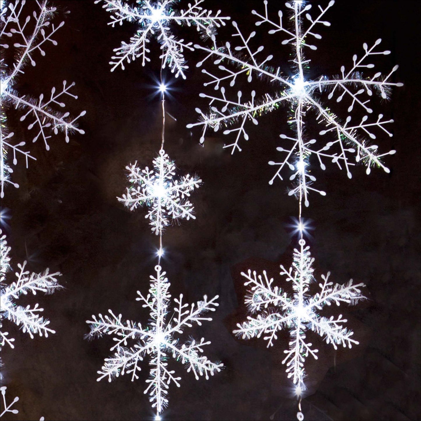 LED-Schneeflocken-Vorhang, 75 LEDs ww, Außen-Transformator