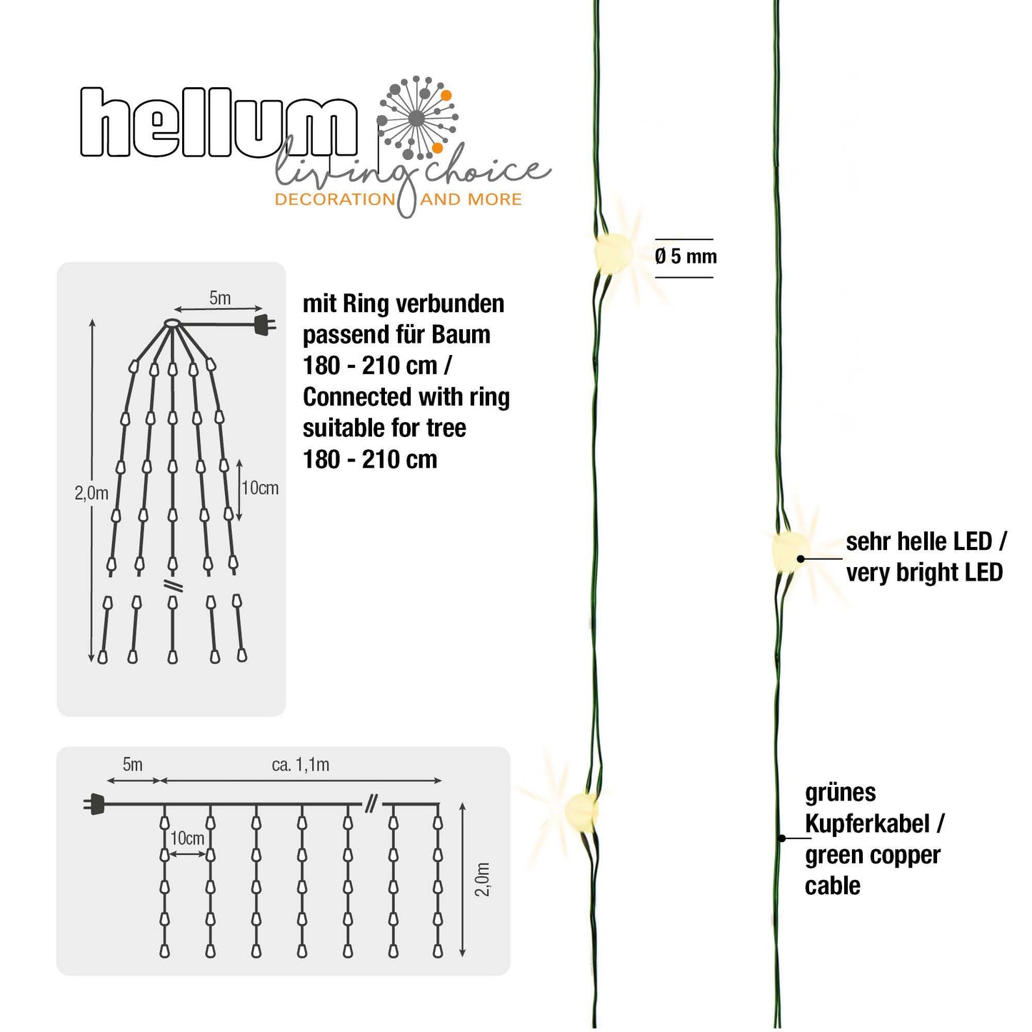 LED-Lichterkette "Tauperlen", Quick Lights, 240 LEDs ww, superhelle Ausführung für 180cm Baum