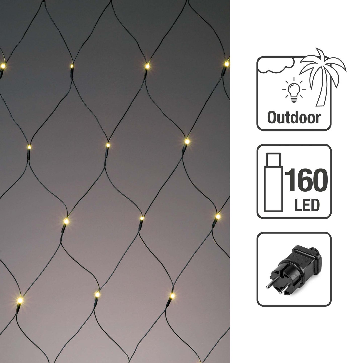 LED-Lichtnetz, 2x2m, 160 LEDs, ww, Außen-Transformator