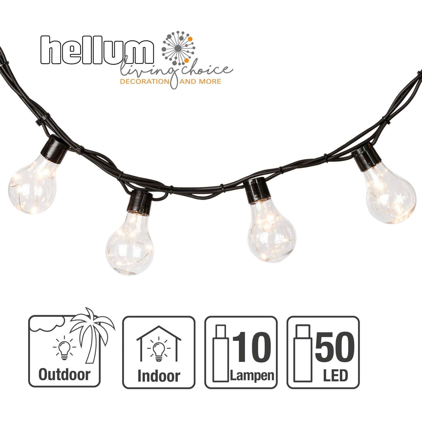 Hellum LED Partylichterkette, warmweiß mit 10 Lampen, 4,5 m beleuchtet, für Außen 150353
