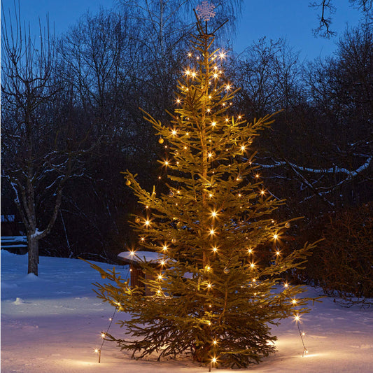 LED Christbaumbeleuchtung mit Ring, außen, 200 LED warmweiß, 10 Stränge x2,0 m beleuchtet, grünes Kabel, Außen-Transformator