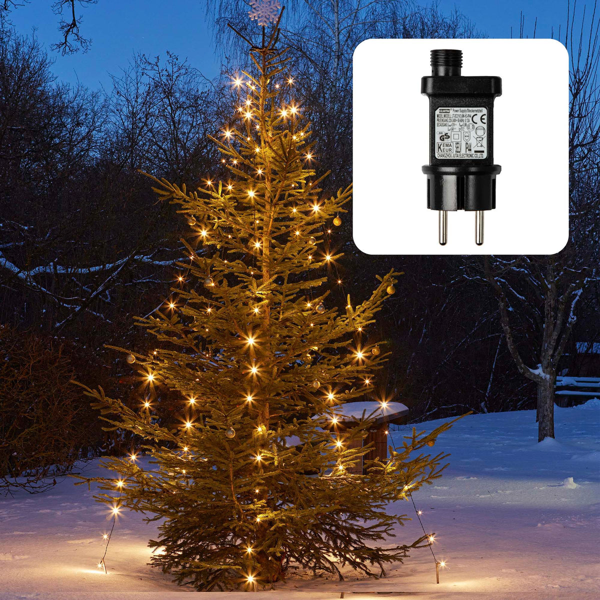 LED Christbaumbeleuchtung mit Ring, außen, 220 LED warmweiß, 10 Sträng – Hellum Direkt