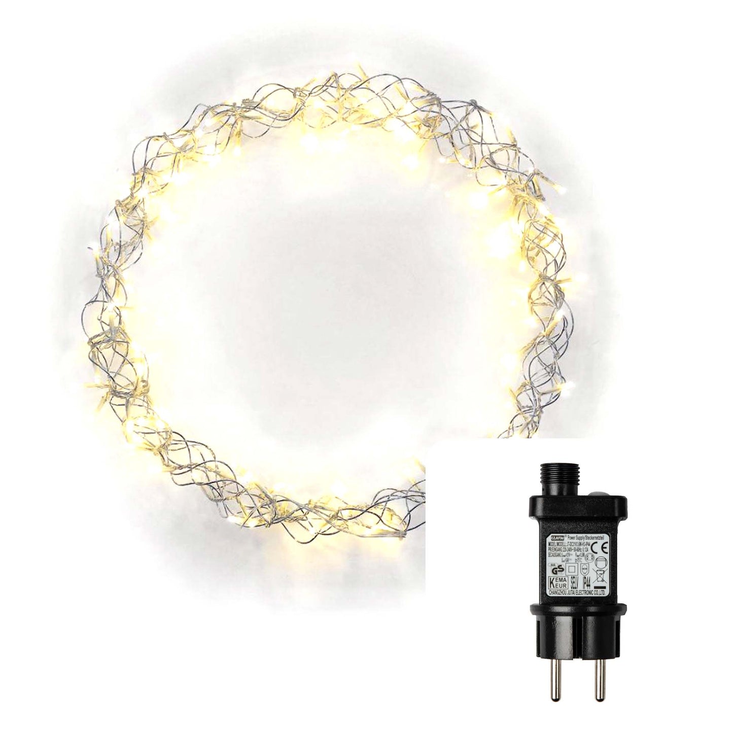 LED-Metall-Kranz DIA 30cm, 80 LEDs ww, Außentransformator